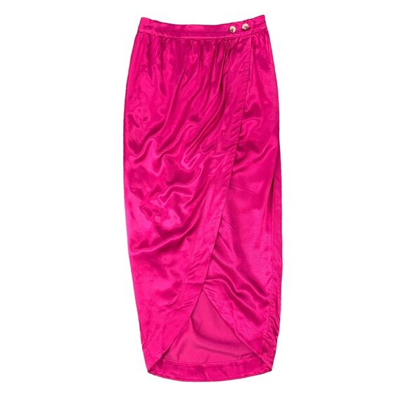 Maeve Tulip Satin Skirt Women 2 Anthropologie Pink Front Split Button Front Wrap - Picture 1 of 16